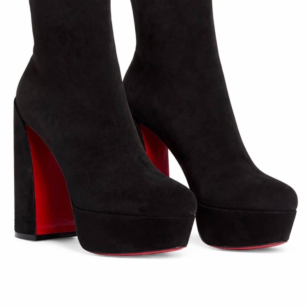 Christian Louboutin Black Suede Platform Ankle Boots with Red Soles - Picture 16 of 16